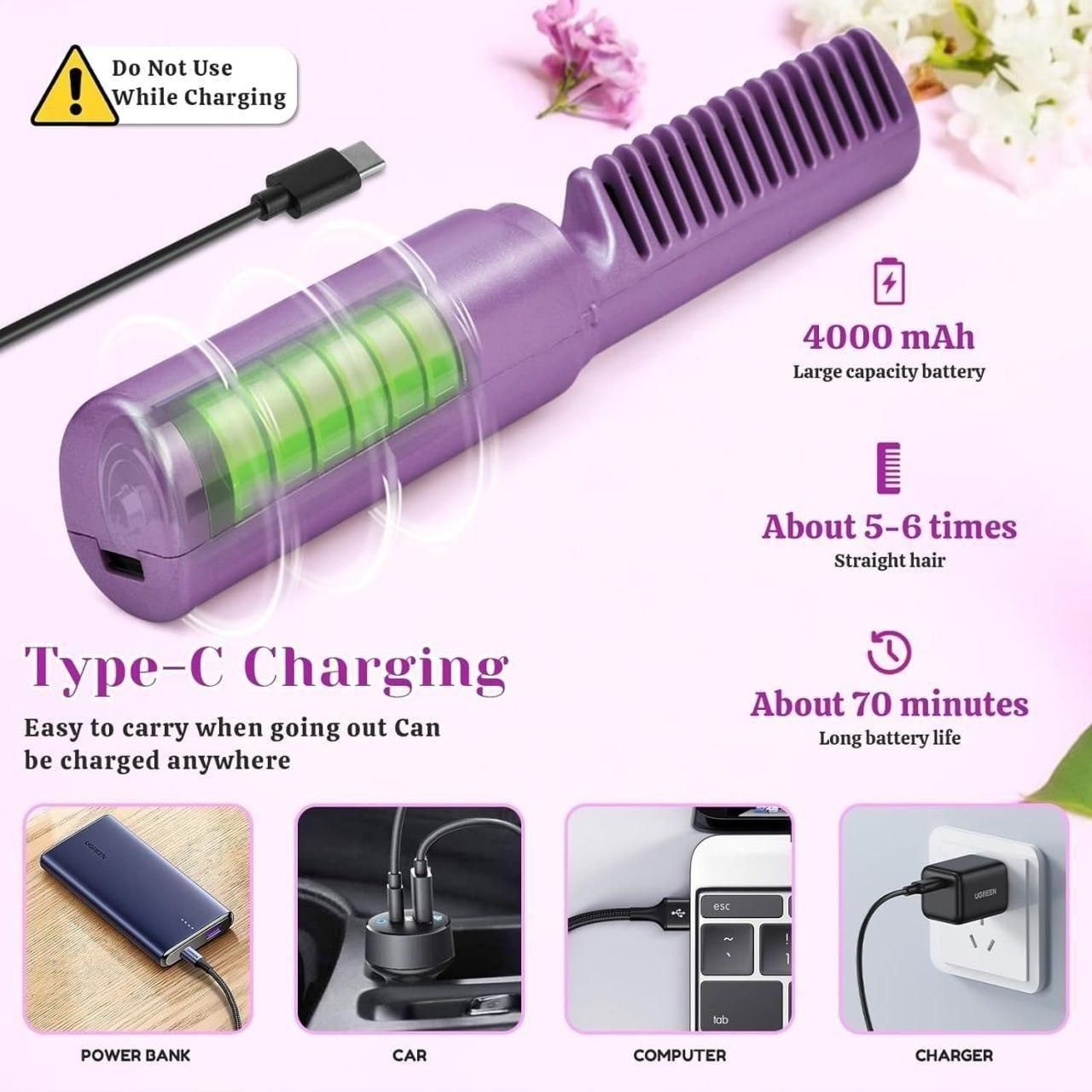 Portable Mini Hair Straightener,Cordless, Rechargeable, Mini Adjustable, Meneflix Hair Straightener Hot Comb