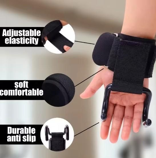 Weight Lifting Rod Hooks Wrist Support (Pair of 1)
